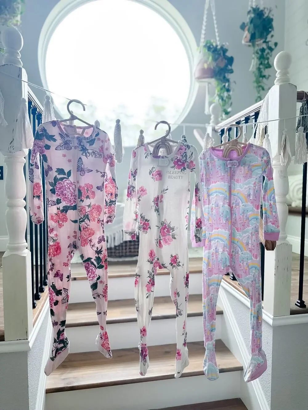 3 Dreaming Beauty Floral + Princess Snug Fit Cozy Pajama Footie Sleepers 3T/4T